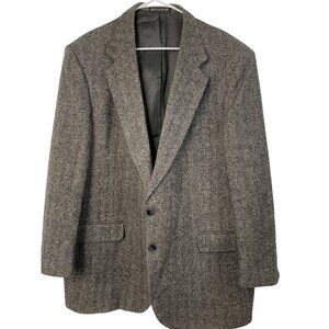 Towncraft Mens Herringbone Blazer 46R Navy 100% Wool Classic Fit 7865 Sportcoat